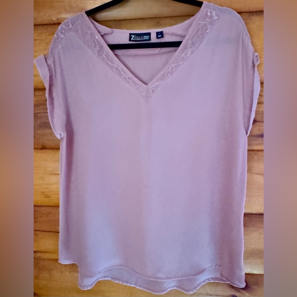 7th Ave Mauve Lace Trim Blouse